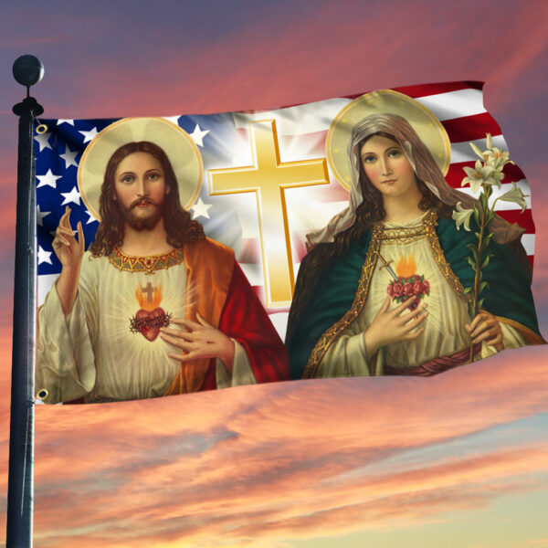 Jesus And Mary Grommet Flag Two Loving Hearts DDH3406GF