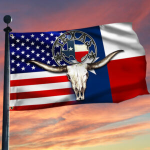 Texas Grommet Flag, Longhorn Texas American Flag QNN833GFv1