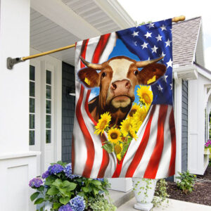 Cow Flag Cattle Sunflower American Flag QTR09F