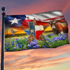 Texas Flag Longhorn Cattle Texas Grommet Flag QTR05GF