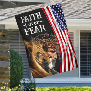 Jesus Flag Faith Over Fear Lion Jesus Christian Flag QTR46F