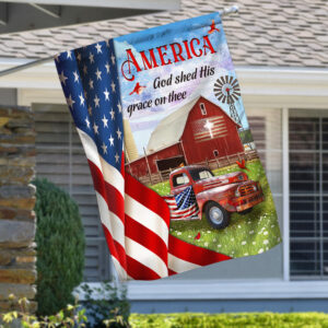 Barn Red Truck American Patriotic Flag America God Shed His Grace On Thee MLH1696Fv1