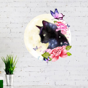 Moon Cat Metal Sign Black Cat With Rose BNN127MS