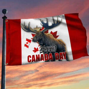Moose Happy Canada Day Grommet Flag TQN154GF