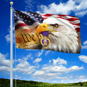 The Purple Heart Day Grommet Flag. U.S Military Flag Freedom Sky LNT152GF
