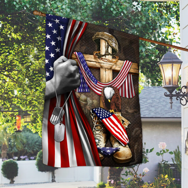 U.S. Veteran. Christian Cross American Patriot Memorial Flag TPT146F