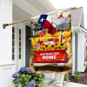 Texas, God Bless This Home, Sunflower Red Truck, Christian Cross American Flag TPT192Fv1