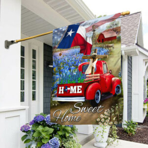 Texas Bluebonnets Longhorn. Home Sweet Home Red Truck American Flag TPT167Fv2