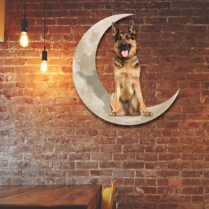 German Shepherd With Brown Paws Dog And Moon, German Shepherd Hanging Metal Sign QNK879MSv7d