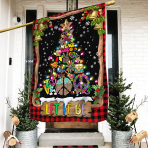 Let It Be. Hippie Peace Sign Christmas Tree Flag TPT363F