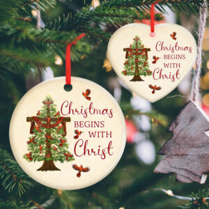 Christmas Ornament Christmas Begins With Christ Cardinal Christmas Tree Cross TQN536Ov1