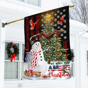 We Wish You Ameri Christmas. Snowman Christmas Tree American Flag TPT414F