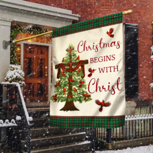 Christmas Flag Christmas Begins With Christ Cardinal Christmas Tree Cross TQN536Fv1