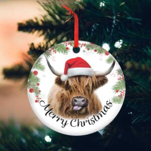 Highland Cow Christmas Ceramic Ornament TQN608O