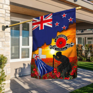New Zealand Veteran Flag  In Memorial Lest We Forget New Zealand Memorial Honoring Fallen Soldiers Veterans Flag MLN404Fv2
