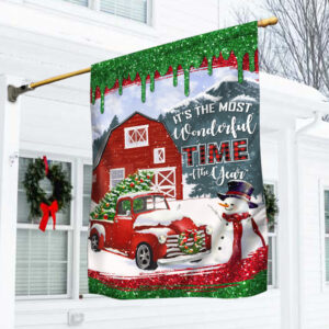 Red Truck Christmas Flag It's The Most Wonderful Time Of The Year Flag MLN625F