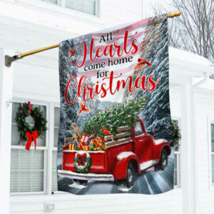 Red Truck American Flag All Hearts Come Home For Christmas Flag TPT392F