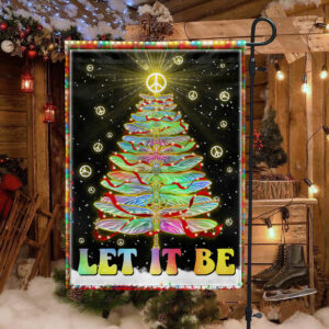 Let It Be Hippie Christmas Flag Peace Sign Dragonfly Christmas Tree Flag TPT445F