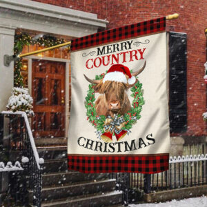 Highland Cattle, Merry Country Christmas Flag TPT479F