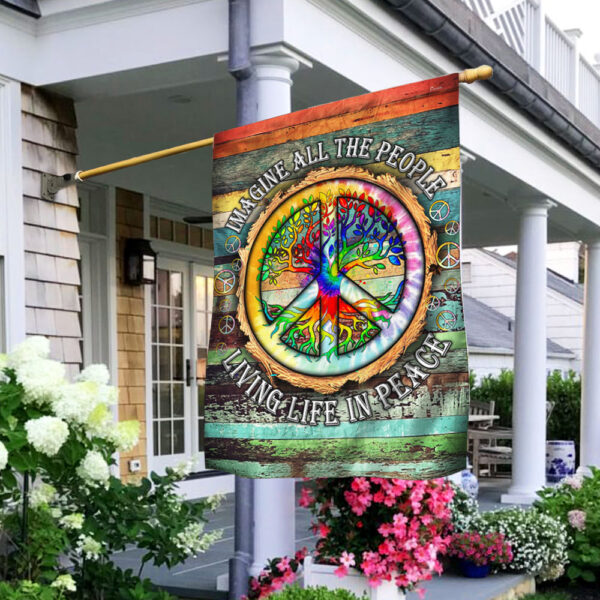 Peace Sign Hippie Flag Imagine All The People Living Life In Peace Flag TPT597F