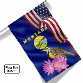 Montana State Meadowlark Bird and Bitterroot Flower Flag MLN1141Fv18