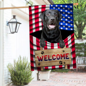 Black Labrador Dog Welcome American Flag TQN1135Fv1