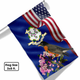Connecticut State  American Robin Bird and Mountain Laurel Flower Flag MLN1141Fv15