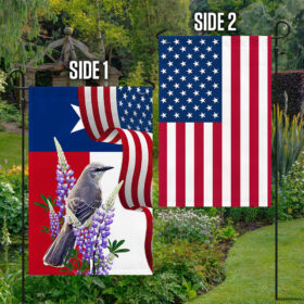 Texas Bluebonnet and Mockingbird Two-Sided Flag MLN1258Fv1