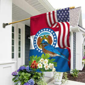 Missouri State Bluebird and White Hawthorn Flower Flag MLN1141Fv32