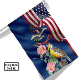 North Dakota Meadowlark Bird and Prairie Rose Flower Flag MLN1141Fv9