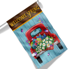 Welcome Spring, Red Truck Wild Flower Spring Flag TPT765F