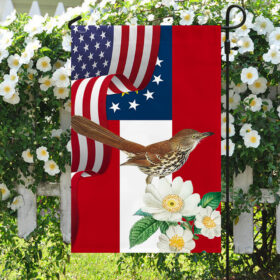 Georgia State Brown Thrasher Bird and Cherokee Rose Flower Flag MLN1141Fv34