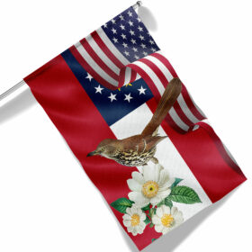 Georgia State Brown Thrasher Bird and Cherokee Rose Flower Flag MLN1141Fv34