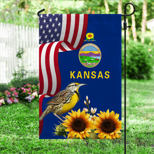 Kansas State Sunflower and Meadowlark Bird Flag MLN1141Fv5
