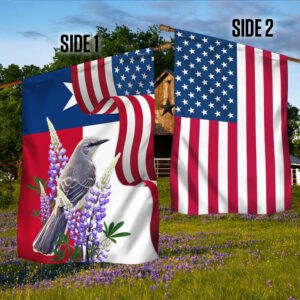 Texas Bluebonnet and Mockingbird Two-Sided Flag MLN1258Fv1