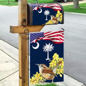 South Carolina Garden Flag & Mailbox Cover Carolina Wren with Yellow Jessamine TPT840MF