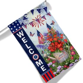 God Bless America Happy 4th July Independence Day Patriot Flowers Flag MLN1341F