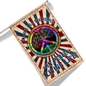 Hippie Peace Sign Imagine All The People Living Life In Peace Flag MLN1352F