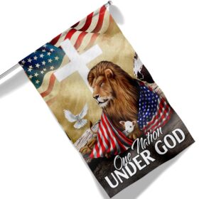 One Nation Under God Lion Lamb Christian Cross Flag MLN1374F