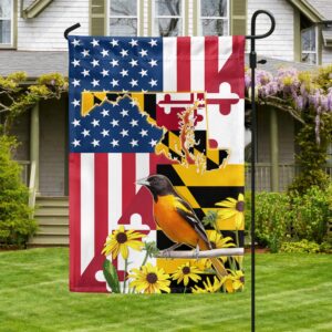 Maryland Black-eyed Susan Flower and Baltimore Oriole Bird American Flag MLN1321F