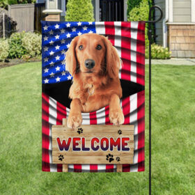 Red Golden Retriever Dog Welcome American Flag TQN1135Fv2a
