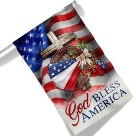 God Bless America American Wreath Patriot Christian Cross Flag MLN1410F
