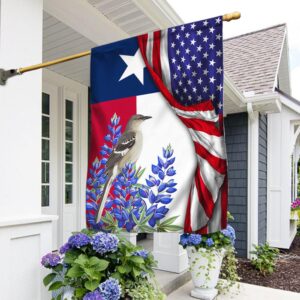 Texas with Northern Mockingbird And Bluebonnet, Texas American Flag TPT928Fv1