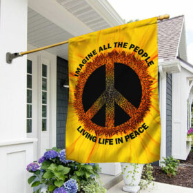 Hippie Sunflower Imagine All The People Living Life In Peace Flag TQN1353F