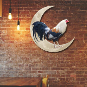 Rooster On The Moon Hanging Metal Sign TQN1522MS