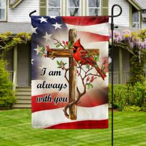 Cardinal Christian Cross I Am Always With You American Flag MLN1579F