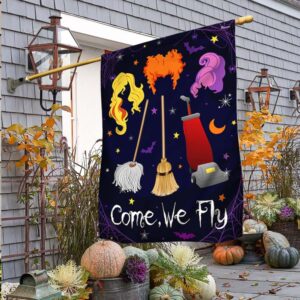 Three Witches Halloween Come We Fly Flag MLN1813F