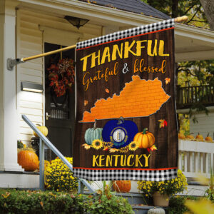 Kentucky State Fall Flag Thanksgiving Thankful Grateful And Blessed TQN446Fv9