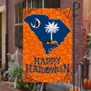 South Carolina with Palm Tree and Witch Flying Halloween Flag MLN1782F