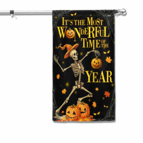 Halloween Skeleton Dancing Pumpkins It's The Most Wonderful Time Of The Year Flag MLN1821F